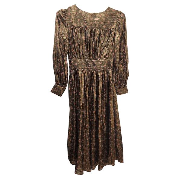 Loveshackfancy Cyrena floral print gold metallic maxi dress size 0 - Picture 3 of 6